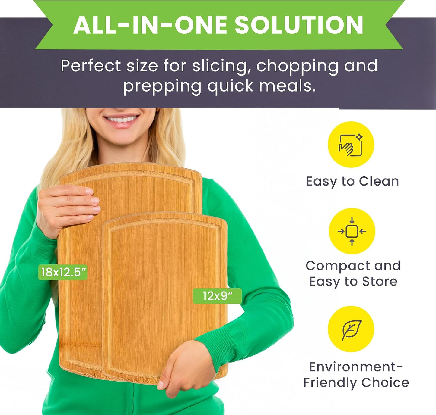 Greener Chef Luxury Bamboo Cutting Board Set of 3 with Glue-Free Surface Technology - Extra Spacious Wood Cutting Boards for Kitchen and XL Chopping Board Set - Replacements for Life
