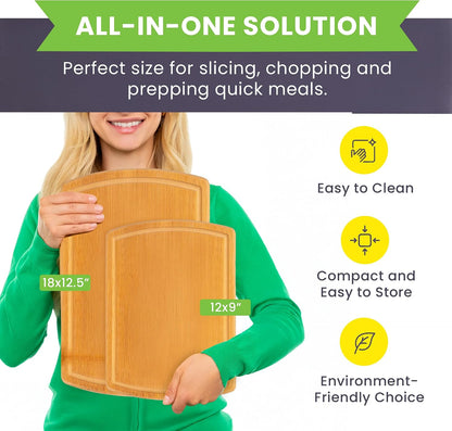 Greener Chef Luxury Bamboo Cutting Board Set of 3 with Glue-Free Surface Technology - Extra Spacious Wood Cutting Boards for Kitchen and XL Chopping Board Set - Replacements for Life