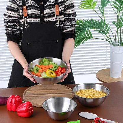 3 Packs Stainless Steel Mixing Bowls with Measurement Marks, Thicker Stainless Steel Flat Bottom Mixing Bowls Set, Stackable Salad Bowl for Cooking, Baking, Salad, Vegetables