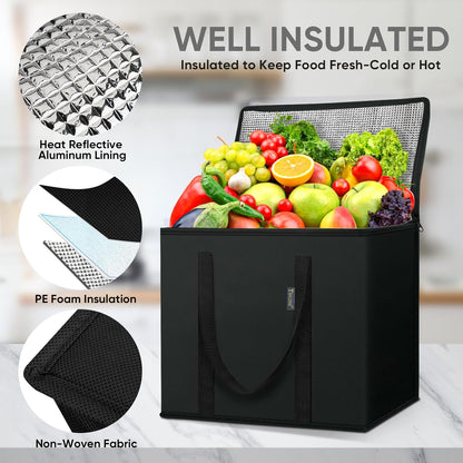BALEINE 2Pk Insulated Reusable Grocery Bags, Collapsible Cooler Bag for Groceries, Heavy Duty Large Insulated Bag (16''x9''x13'', Antique Foliage)