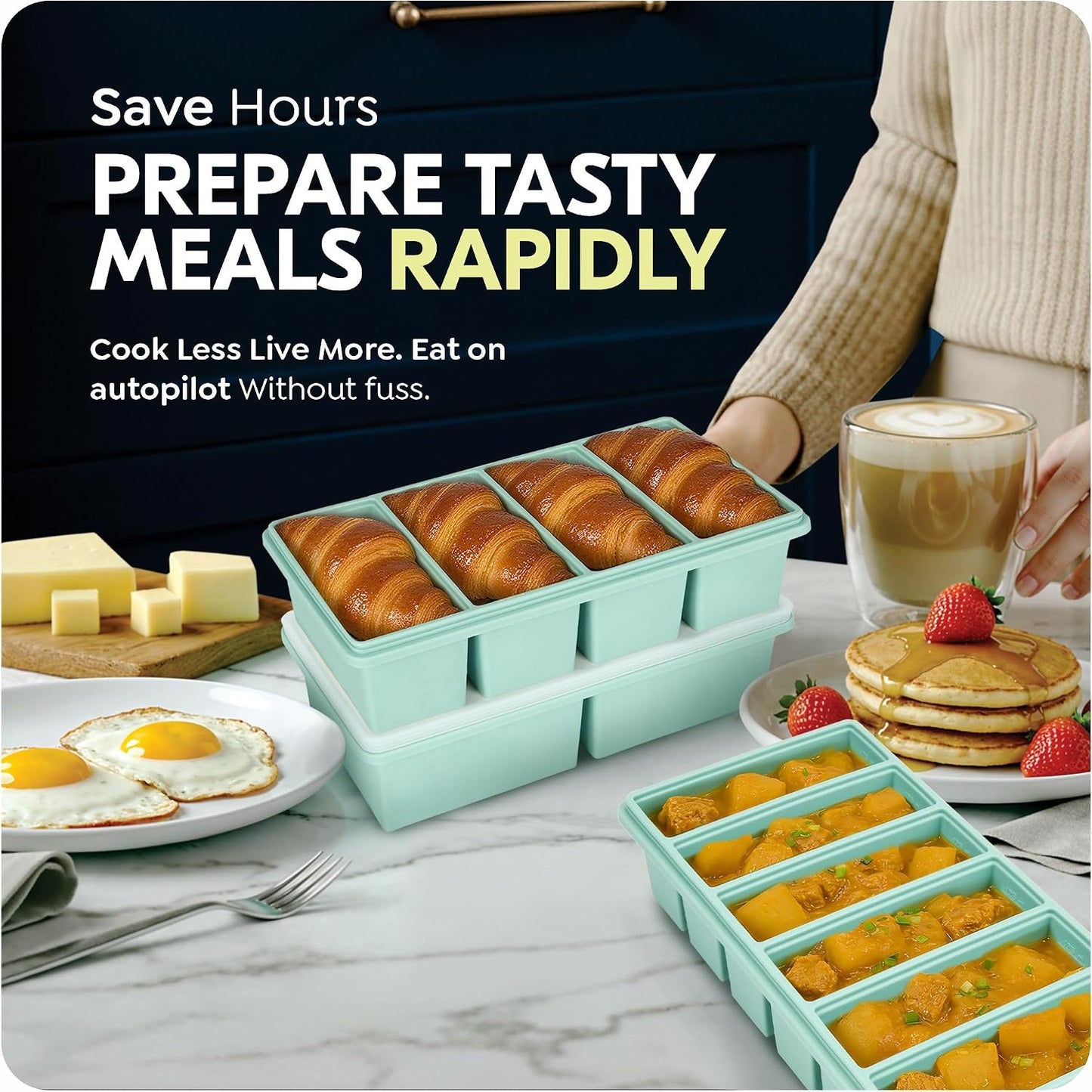 Silicone Freezer Trays with Lids, 2 Cup & 1 Cup & 1/2 Cup Soup Freezer Container Molds for Freezer - Leakproof, Dishwasher, Oven Safe, Ideal for Frozen Broth, Leftovers & Meal Prep, BPA Free 3 Pack
