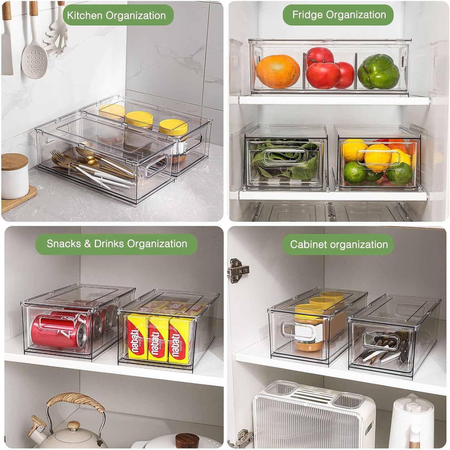 9.5QT Fridge Organizers and Storage Bins with Pull-out Drawer, Stackable Storage Drawer with Handle, Large Plastic Storage Container for Refridge, Kitchen,Under Sink, Bathroom, Pantry,1 Pack