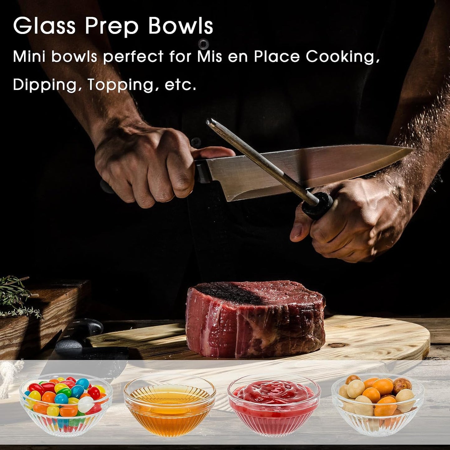 PARBEE 3" Clear Glass Pinch Bowls, 10 Pack 2.5oz Small Prep Dishes Stackable Ingredient Bowls for Spices Dipping Sauces Ice Cream Toppings, Dishwasher Microwave and Freezer Safe
