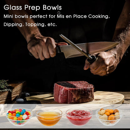 PARBEE 3" Clear Glass Pinch Bowls, 10 Pack 2.5oz Small Prep Dishes Stackable Ingredient Bowls for Spices Dipping Sauces Ice Cream Toppings, Dishwasher Microwave and Freezer Safe