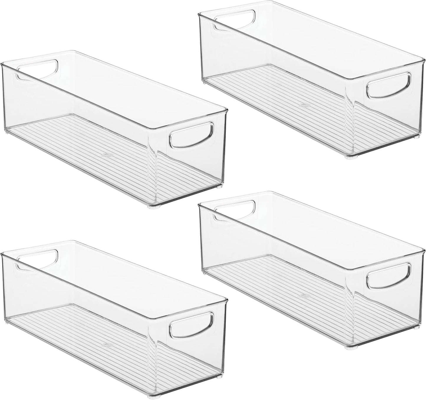 iDesign Plastic Stackable Pantry Bin - Storage Bin with Handles for Cabinets or Fridge - Set of 4 - Clear