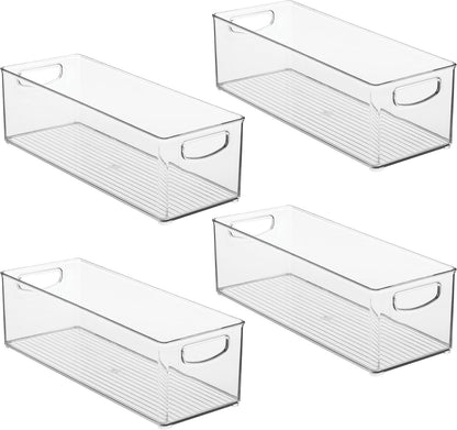 iDesign Plastic Stackable Pantry Bin - Storage Bin with Handles for Cabinets or Fridge - Set of 4 - Clear