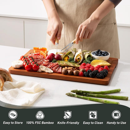 3 Packs Bamboo Cutting Board Set with Non Slip Feet Holder and Over Sink Nice Solid Thick Wood Juice Groove Chopping Board Extra Large Big Small Best Hardwood Kitchen Organic Vegetable Meat BBQ Kit