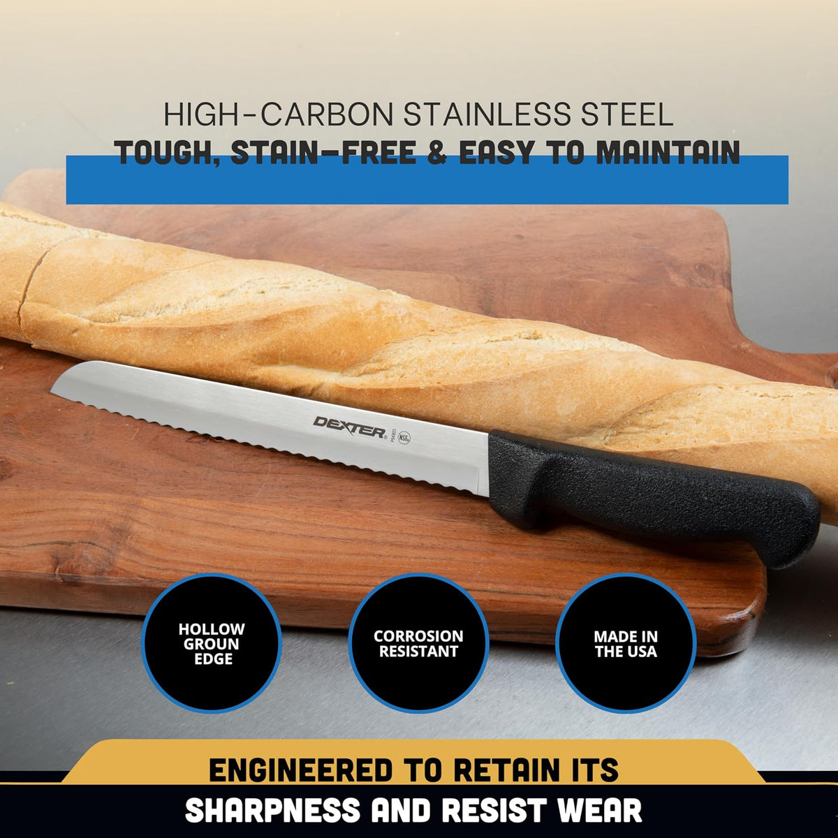 Dexter Russell P94803 BASICS 8" Scalloped Bread Knife, Serrated Blade