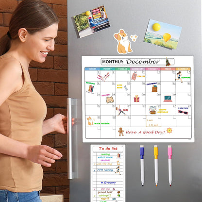 Magnetic Dry Erase Refrigerator Calendar with Markers - 15" x 11" Monthly Fridge Calendar and Today List, Fridge Whiteboard with Back Magnet