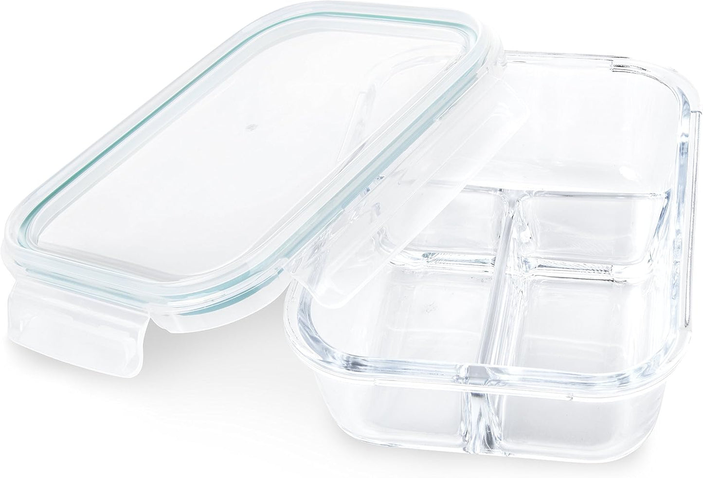 Glass Meal Prep Containers - 3-Compartment Glass Food Storage with Lids - Divided Lunch Containers - Bento Box