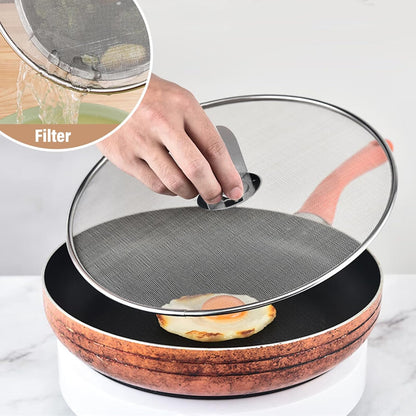 Splatter Screen for Frying Pan 13" 11.5" 9.8" Stainless Steel Fine Mesh Grease Splatter Guard with Comfort Silicone Handles and Resting Feet for Prevent Oil Splatter Safe Cooking