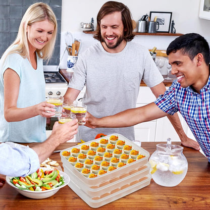 3 Pack Deviled Egg Containers with Lid and 8 Pcs Deviled Egg Injector Piping Tool, Egg Organizer for Refrigerator, Fridge Stackable Countertop Portable Egg Platter (pink,blue,green)