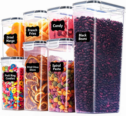 15PC Pantry Storage Containers, Airtight Food Storage Containers with Lids, BPA Free Kitchen and Pantry Organization and Storage Set for Pasta, Dry Food, Flour and Sugar, Cereal