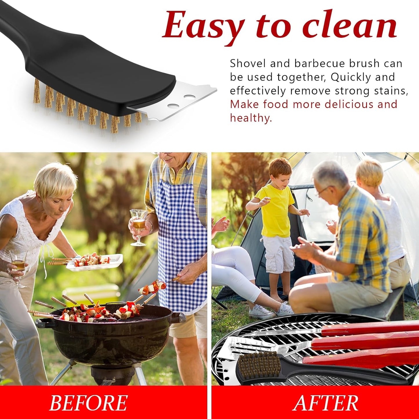Chengu 2 Pcs 8 Inch BBQ Grill Brush for Outdoor Grill and Scraper Stainless Steel Wire Extra Strong Cleaner Heavy Duty Barbecue Cleaning Brush Cleaner