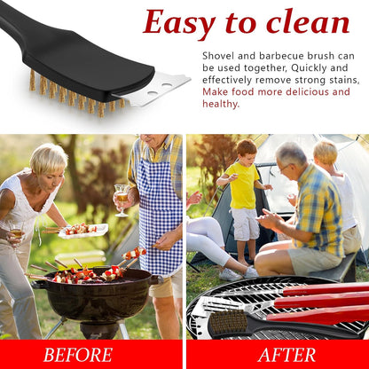 Chengu 2 Pcs 8 Inch BBQ Grill Brush for Outdoor Grill and Scraper Stainless Steel Wire Extra Strong Cleaner Heavy Duty Barbecue Cleaning Brush Cleaner