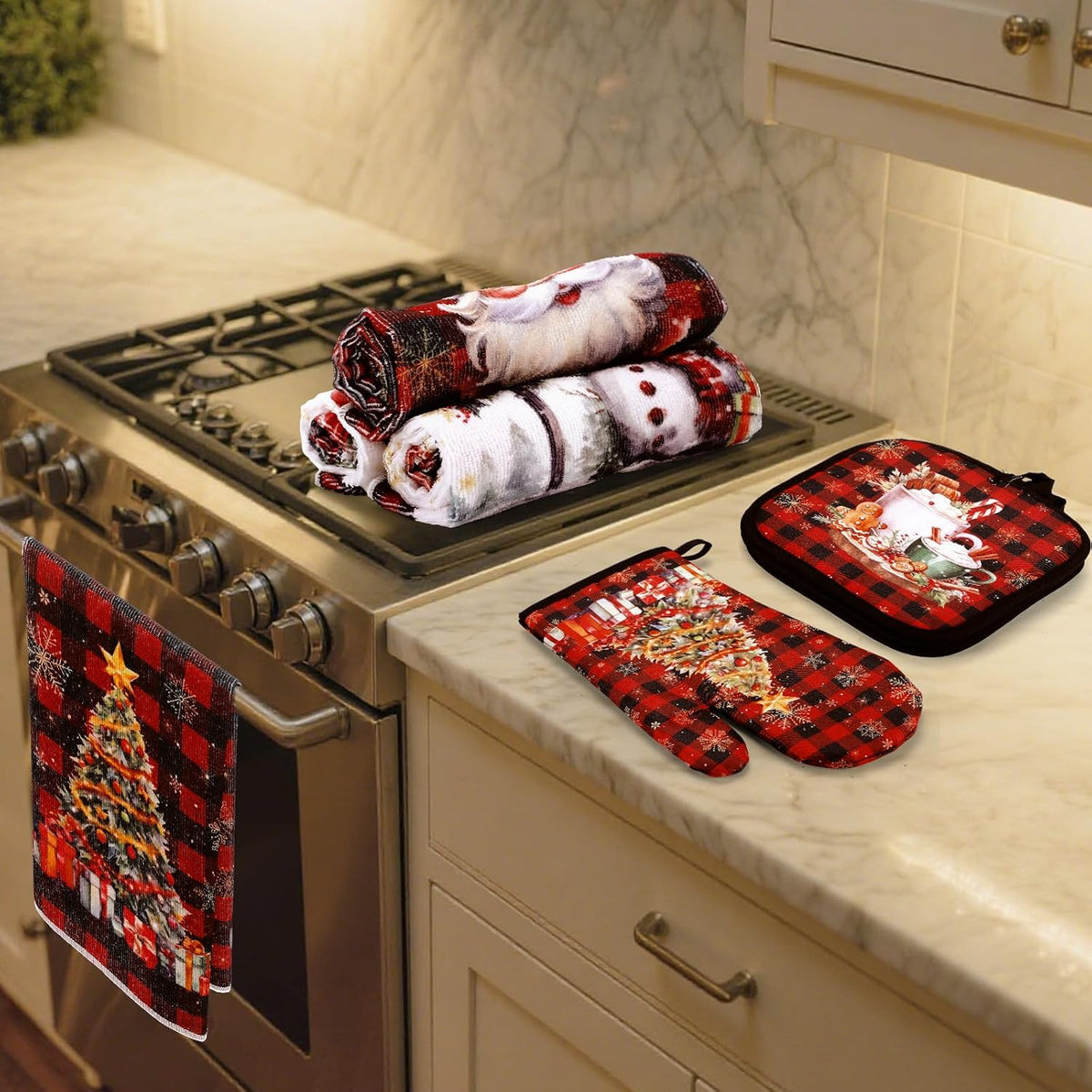 SiliFine 12 Pcs Fall Pumpkin Kitchen Towels Oven Mitts Pot Holders Set