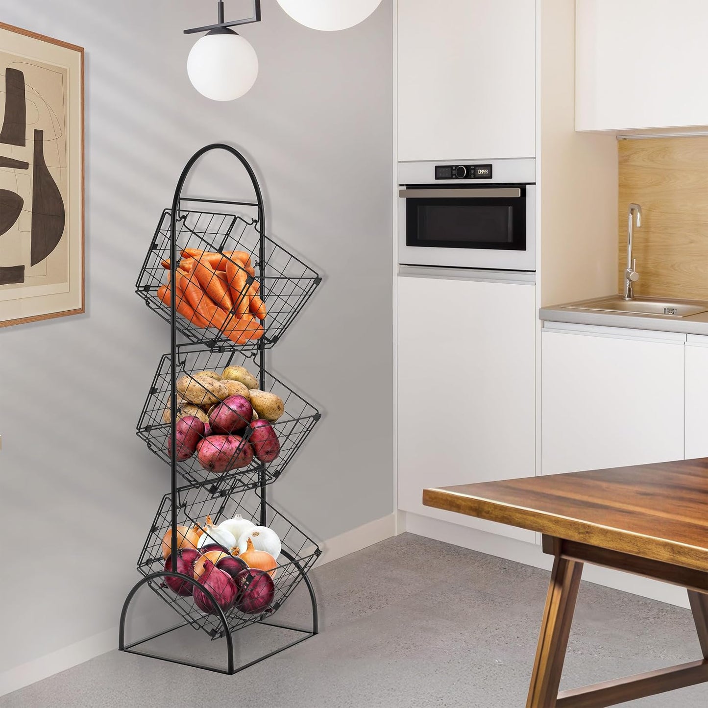 Sorbus 3-Tier Wire Market Basket Storage for Fruit, Vegetables, Toiletries, Household Items, Stylish Tiered Serving Stand for Kitchen, Bathroom Organization