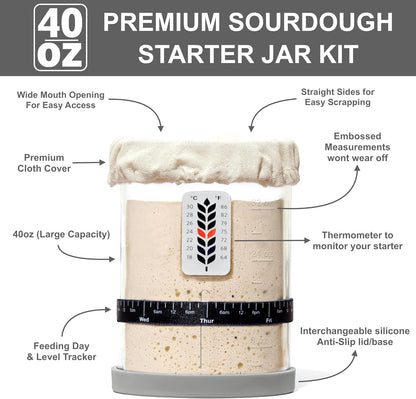 BALCI Premium Sourdough Starter Jar - 40oz Wide Mouth Kit (Blue)