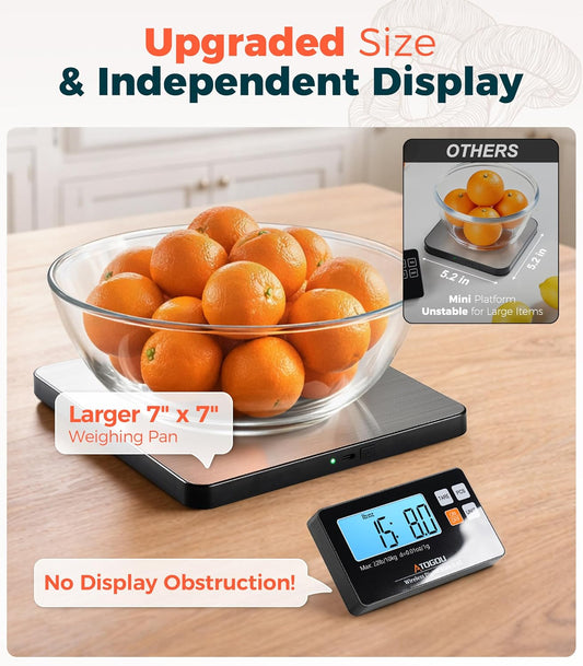 Atogou 22lb Wireless Kitchen Scale with Split Display, USB-C Rechargeable