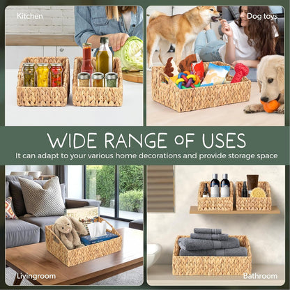 Set of 3 Handwoven Storage Baskets – Decorative Natural Wicker Organizer Bins with Built-in Handles for Bathroom, Kitchen, Pantry, Nursery, Closet, Laundry, Living Room, and Home Use