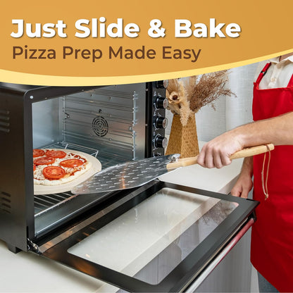 CRUSTO® Pizza Stone For Oven Set 16 Inch Cordierite Stone Pizza Peel Cutter Wheel Dough Proofing Box Cutting Board Apron Cleaning Brush Home Pizza Baking Kit With Handles for Oven Grill (Pro Kit)