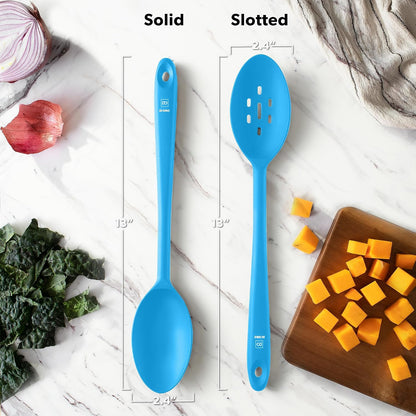 DI ORO Silicone Spoons for Cooking - Large Kitchen Spoons for Mixing, Serving, & Stirring - 600°F Heat-Resistant Non Stick Utensils – Big Solid & Slotted - Dishwasher Safe (2pc, Black)