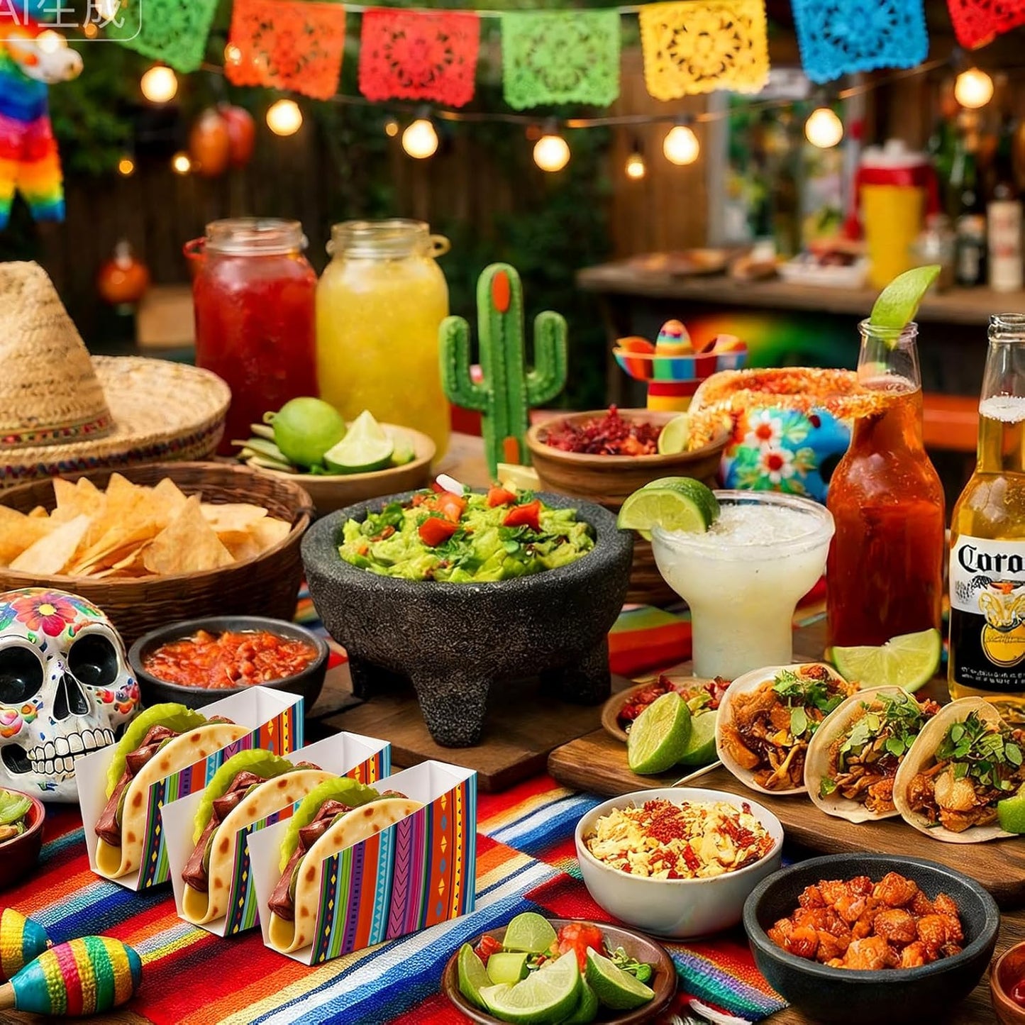 50 Pcs Taco Nights Mexican Cinco De Mayo Party Taco Holder Mexican Nacho Popcorn Unassembled Trays Snack Disposable Paper Holder Carnival Party Food Container Stand Fiesta Parties Supply