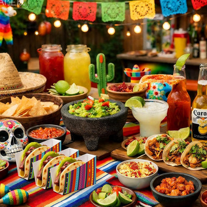 50 Pcs Taco Nights Mexican Cinco De Mayo Party Taco Holder Mexican Nacho Popcorn Unassembled Trays Snack Disposable Paper Holder Carnival Party Food Container Stand Fiesta Parties Supply