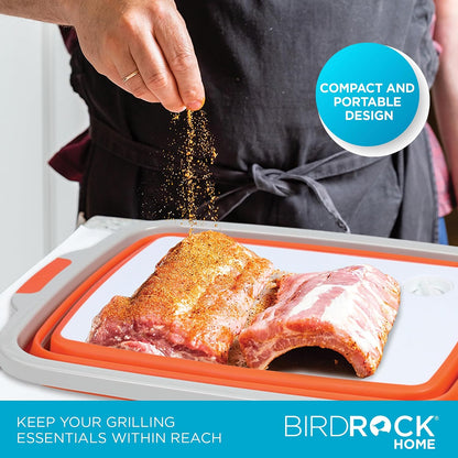 BIRDROCK HOME Collapsible Large BBQ Prep Tub w/Cutting Board, Multi-Function Grill Caddy w/Colander & Lid, Portable Silicone Dish Bowl for Picnic, Tailgate, Camping - Black