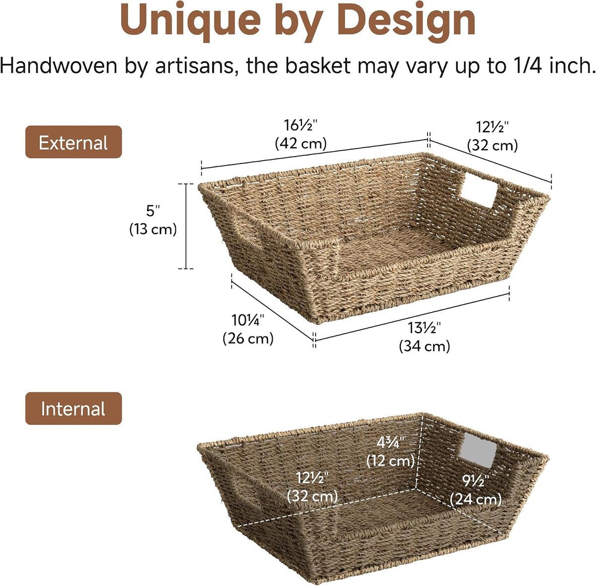 StorageWorks Round Paper Rope Woven Basket for Pantry Organizers and Storage, Stackable Pantry Storage Baskets for Shelves, Brown, 2-Pack