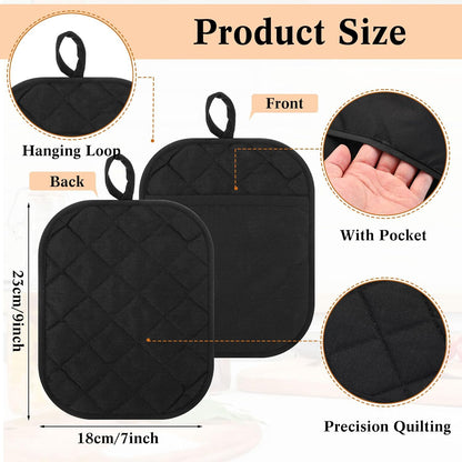 Hoolerry 7''x 9'' Sublimation Pot Holders with Pocket, Black