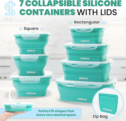 8PCS Collapsible Food Storage Containers With Lids - Camping Silicone Bowl, RV Kitchen Essentials Container, Non Plastic Meal Prep, Non Toxic Freezer Bowls, Travel Zip Top Reusable