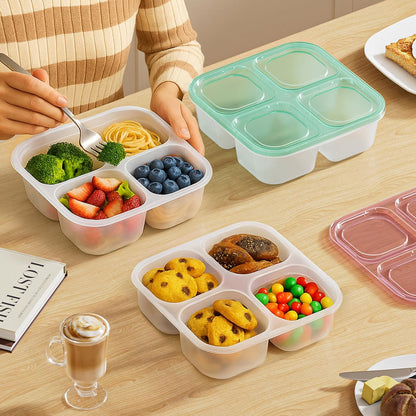 6 Pcs Snack Box Container Set, Reusable 3&4 Compartment Meal Prep Snack Containers for Adults Kids Toddler, BPA-Free Divided Lunchable Container for School, Work and Travel (Transparent Lids)