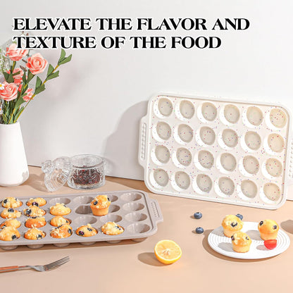 2 Pcs Silicone Muffin Pans for Baking with Metal Reinforced Frame, Nonstick Cupcake Tray for Oven, 12 Cups Regular Size Silicone Molds for Egg Bites, Dishwasher Safe (Brown, Cream)