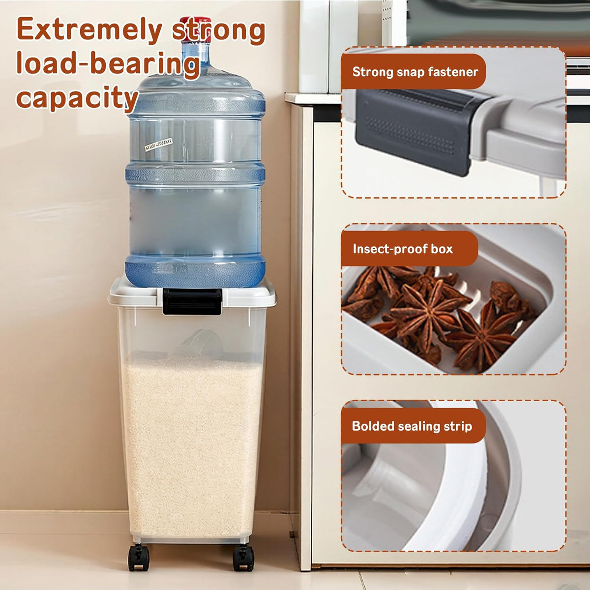 Pet Food Storage, Airtight Seal Large Pet Food Storage Container with Lockable Wheels, Transparent Bin - Gray (35lbs Rice/25lbs Flour) + Measuring Cup