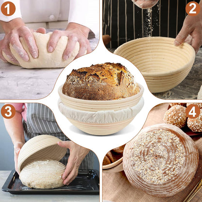 Sourdough Banneton Bread Proofing Basket Set of 2, 9'' Round