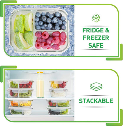 PrepNaturals 5 Pack 30 Oz Glass Meal Prep Containers - Dishwasher Microwave Freezer Oven Safe - Glass Storage Containers with Lids (Multi-Compartment)