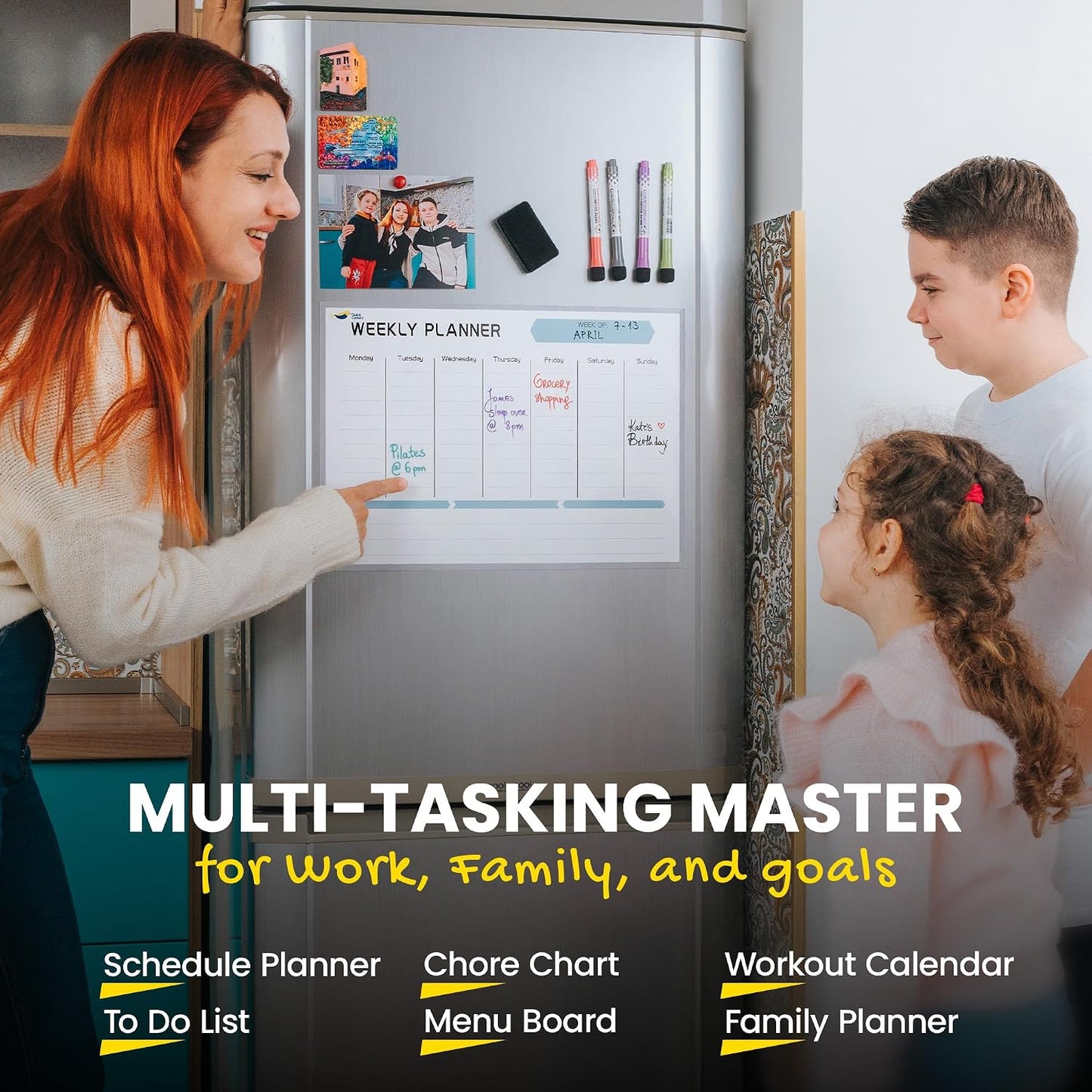 Magnetic Weekly Planner for Fridge - 17x12” Stain-Resistant Dry Erase Whiteboard Fridge Calendar with Large Writing Space for Schedules, Chores & Meals - Includes 4 Markers & Eraser