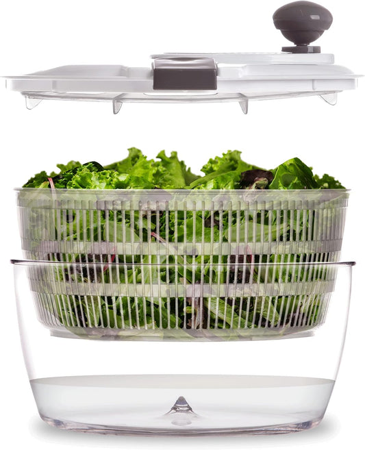 BINO | Salad Spinner - 4.2 Qt | Large Manual Lettuce Spinner with Secure Lid Lock & Built-in Draining System | Salad Spinner with Salad Bowl | Fruit & Vegetable Basket Colander | Kitchen Gadgets