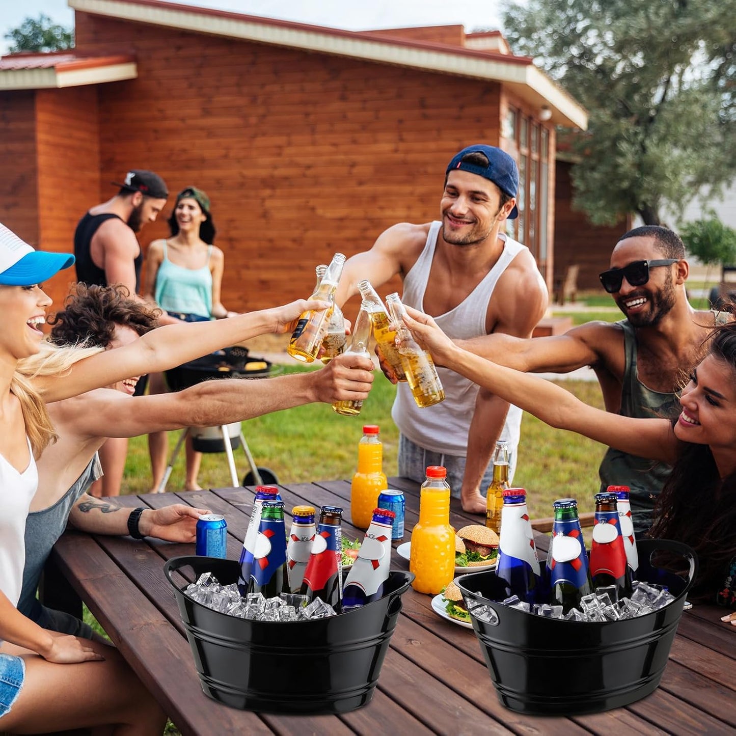 Patelai 6 Pcs Ice Buckets Bulk, Plastic Ice Buckets with Handles, Oval Storage Tub, Large Capacity Drink Tub for Party Bar Wine Beer Champagne Beverage Bottle Cooler(4.5 Liter,Clear)