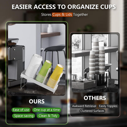 Paper Cup and Lid Holder, Disposable Coffee Cup Dispenser, 3-Slot Upright Paper Cup Dispenser for Coffee Stations, Kitchens, Bars, Restaurants, Lounges (Black)