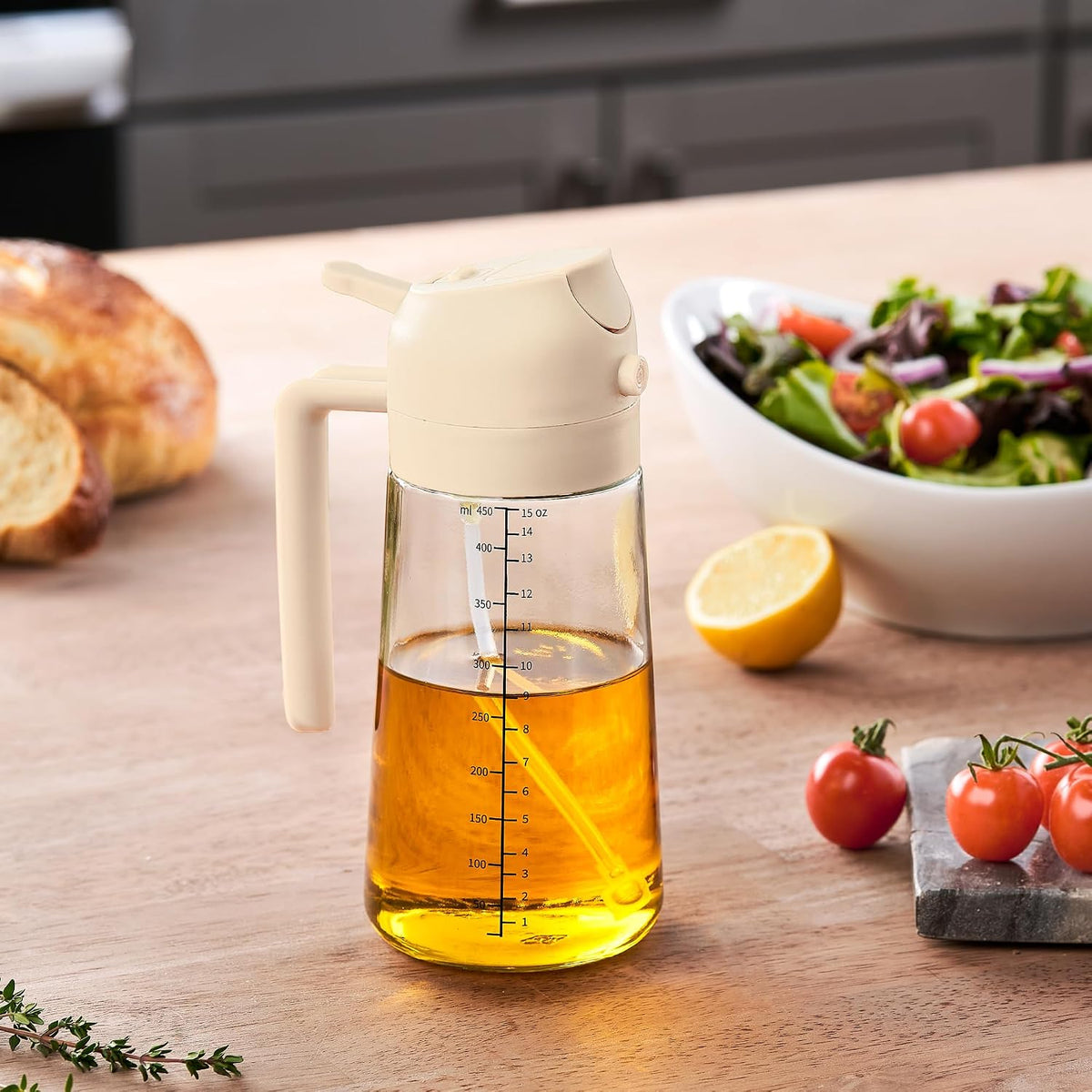 FineDine 16 oz Glass Olive Oil Sprayer for Cooking, Oil Dispenser, Green