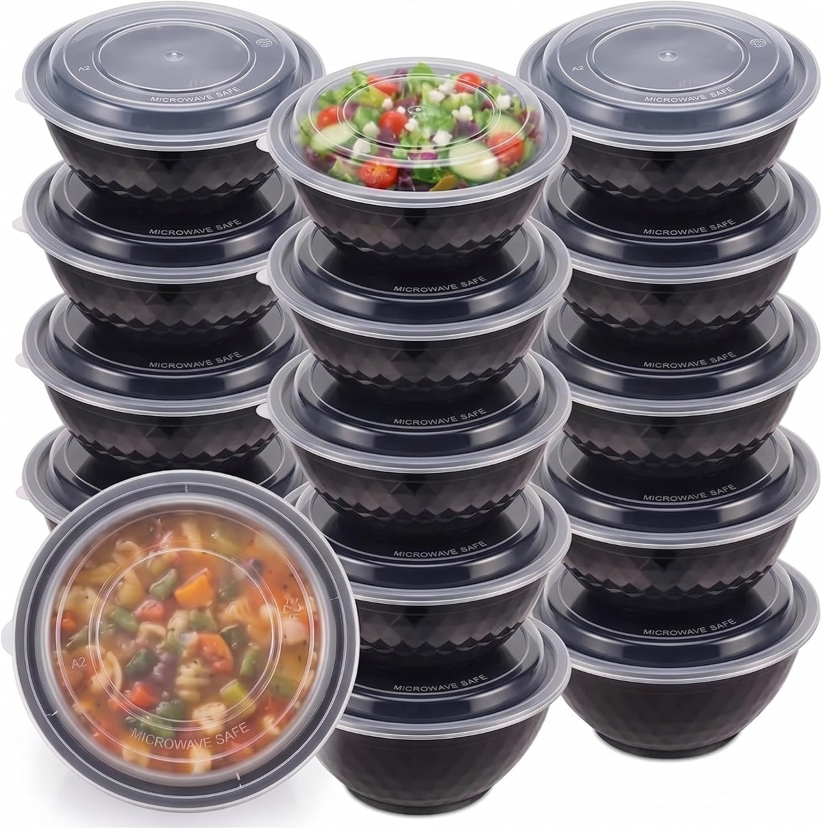 50 Pack (100-Piece) Meal Prep Containers with Lids, Reusable 2-Compartment Food Storage, Sturdy Leakproof, Food Safe, Microwave Freezer Dishwasher Safe, To-Go Takeout Plastic Containers – 60828