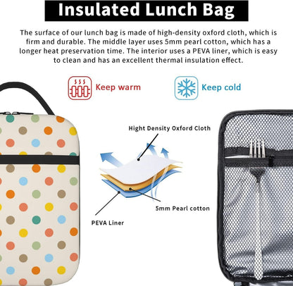 70s Retro Mushroom Floral Insulated Lunch Bag Reusable Cooler Lunch Box Portable Leakproof Thermal Container Tote Bags for Girls Boys School Travel