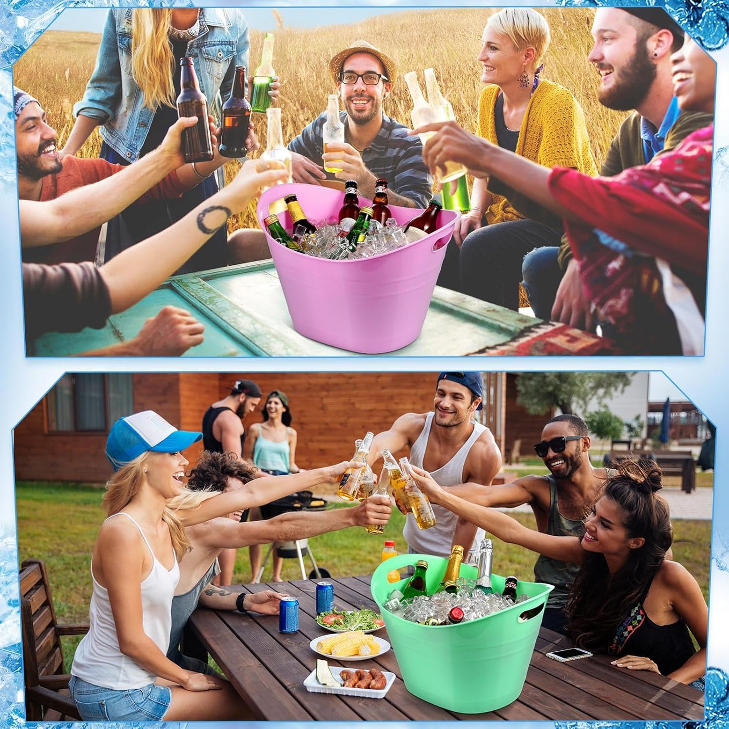 Patelai 6 Pcs Ice Buckets Bulk, Plastic Ice Buckets with Handles, Oval Storage Tub, Large Capacity Drink Tub for Party Bar Wine Beer Champagne Beverage Bottle Cooler(4.5 Liter,Clear)