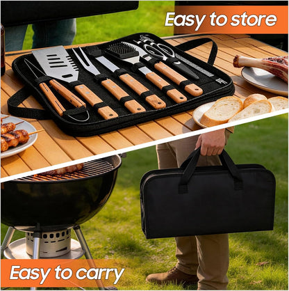 18 Piece Outdoor BBQ Grill Set, Heavy Duty Stainless Steel Grilling Utensils Kit with Portable Carry Bag, Complete Camping Barbecue Tool Set, Ideal Grilling Gift for Men Dad Backyard BBQ Party