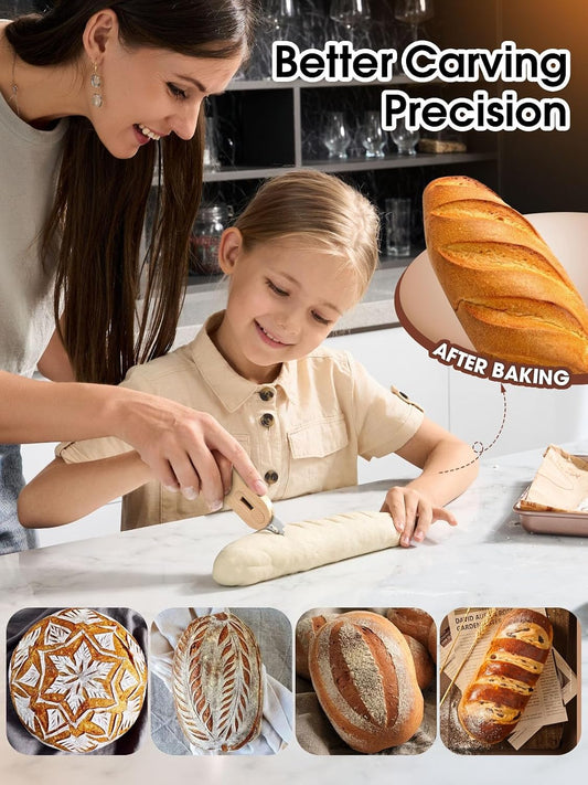Bread Lame Sourdough Scoring Tool, Magnetic Bread Scoring Tool with 5 Retractable Razor Blades, Sourdough Bread Baking Supplies, with Scoring Patterns Booklet & Pan Scraper, Push-Pull Safety Design