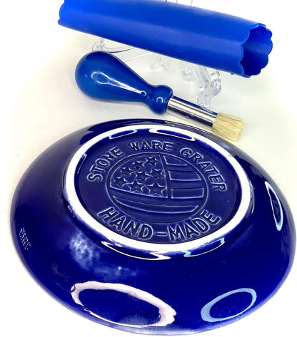 BonCera, Premium Ceramic Garlic Grater Plate Set - Blue Cross Glazed