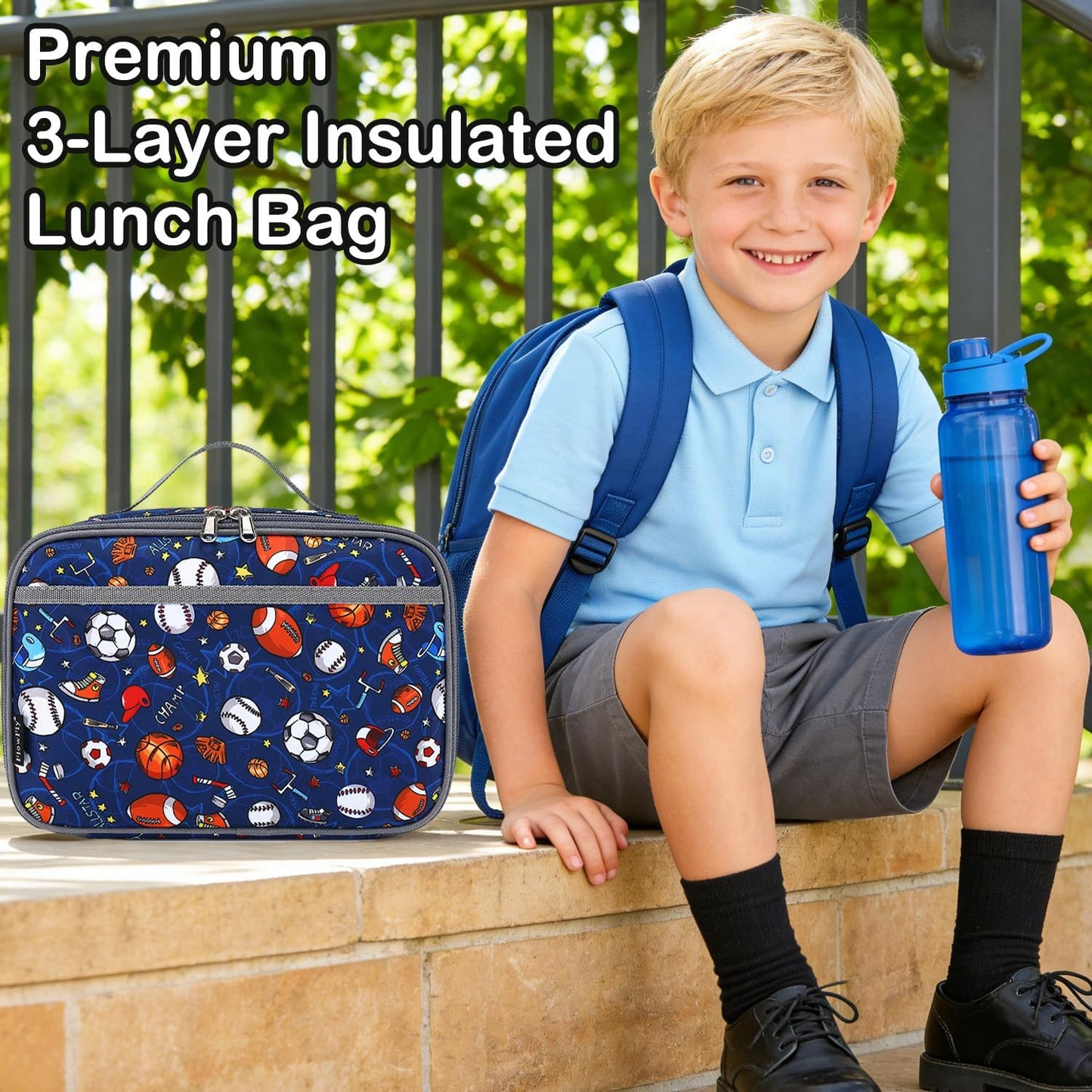 FlowFly Kids Lunch box Insulated Soft Bag Mini Cooler Back to School Thermal Meal Tote Kit for Girls, Boys, Black