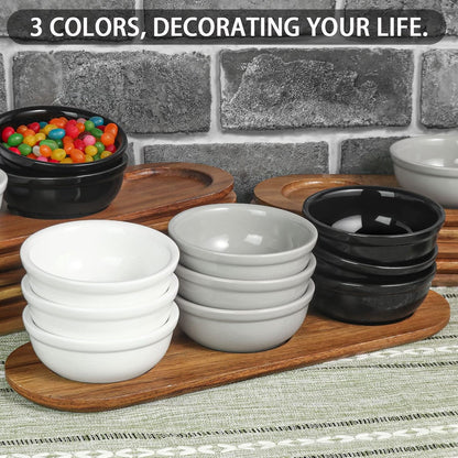 Artena 6oz Turquoise Solid Ceramic Chips and Dip Serving Platter with Acacia Wooden Tray, 4.5inch Glazing Small Serving Bowls/Dipping Dishes for Condiments,Side Dishes, Dipping, Pre, Dessert, Salsa